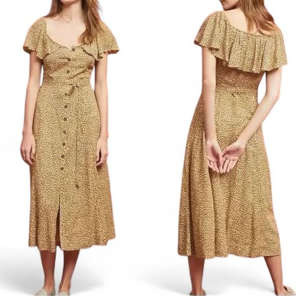 Anthropologie Dresses & Skirts - Anthropologie Bolano cheetah print midi dress with a button-down front and tie w